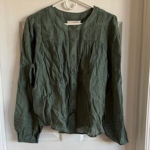 NWT LOFT Dark Olive Green Button-Front Blouse